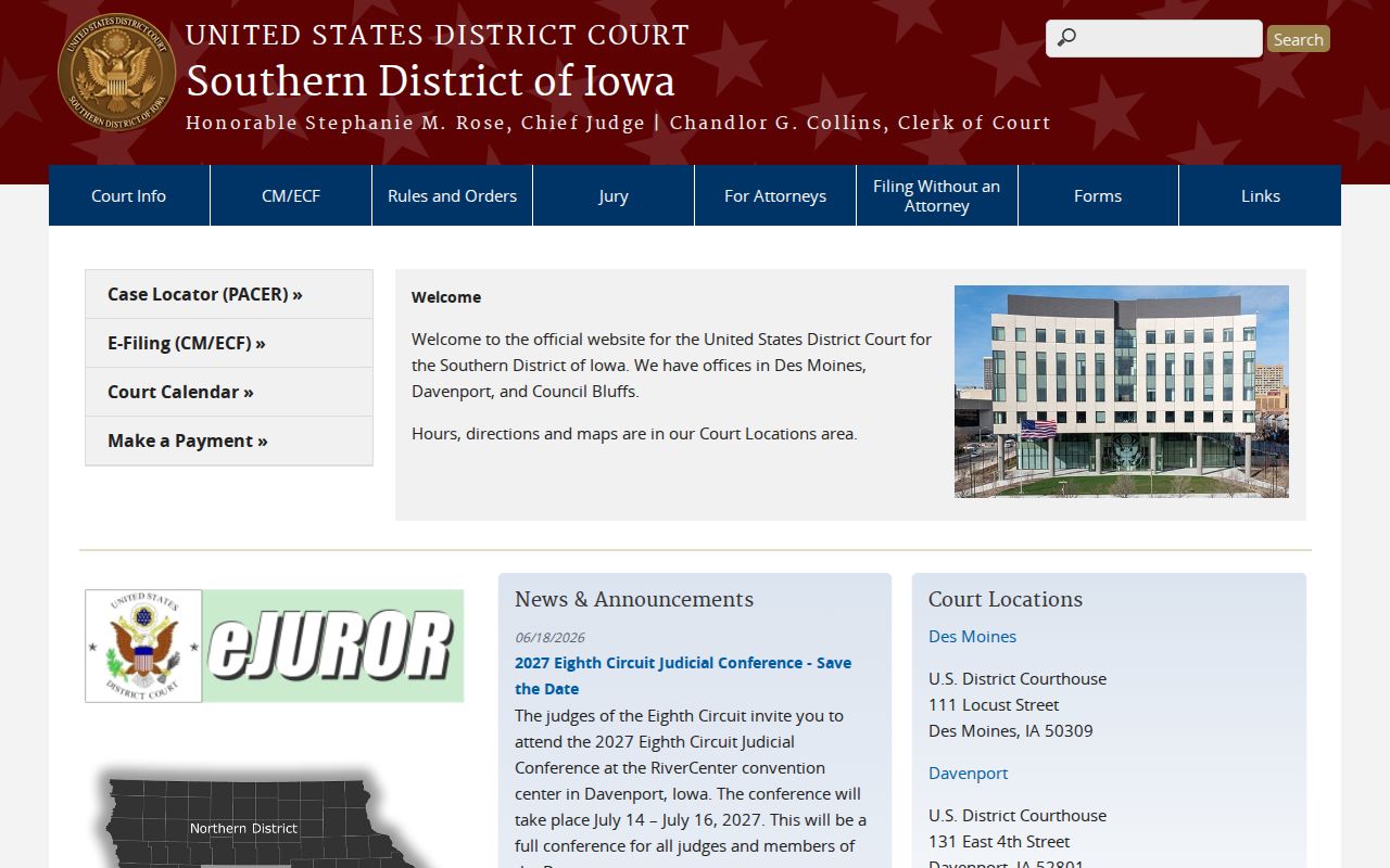 Essex criminal records federal court route in the Southern District of Iowa