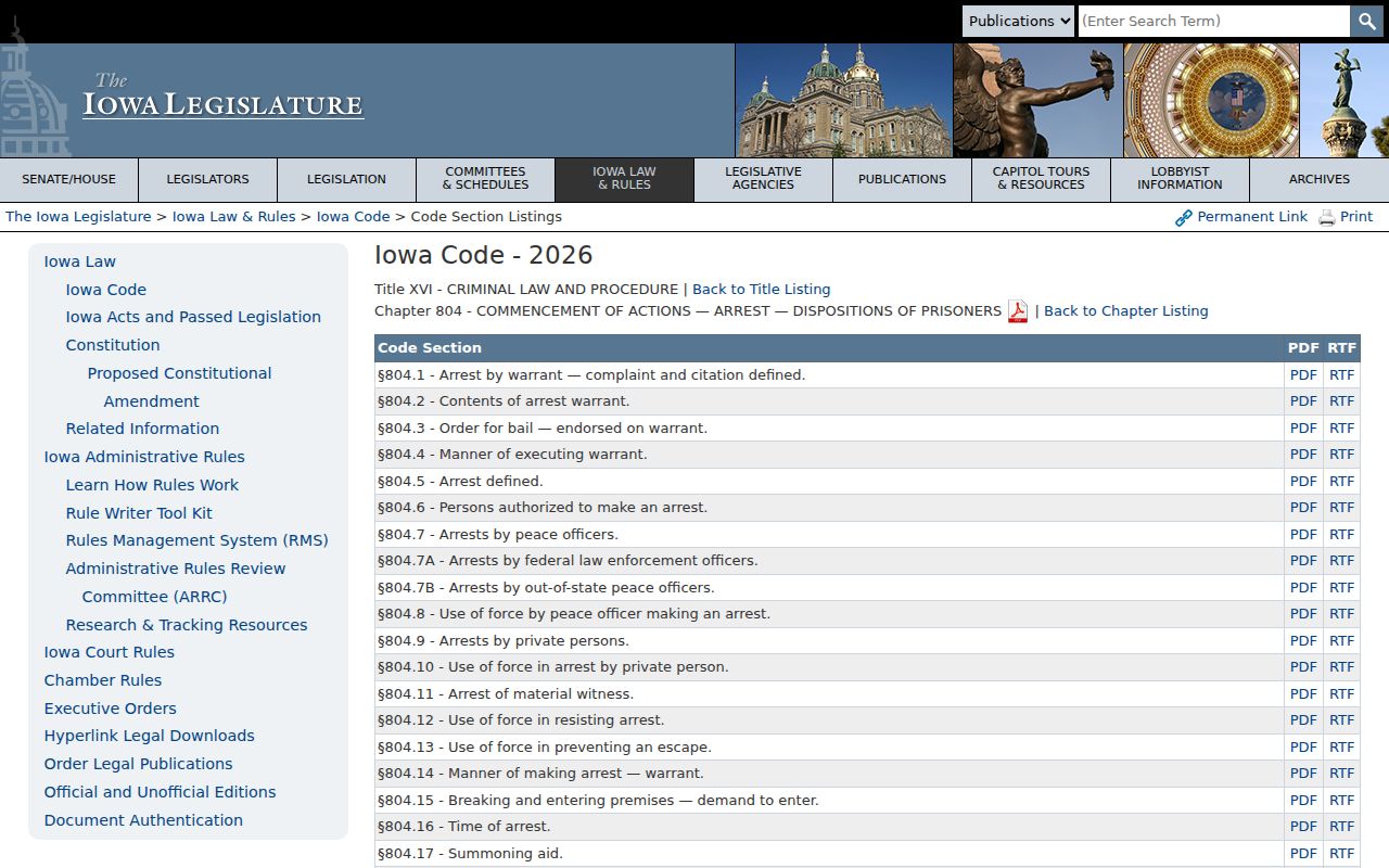 Page County arrest records and Iowa arrest law