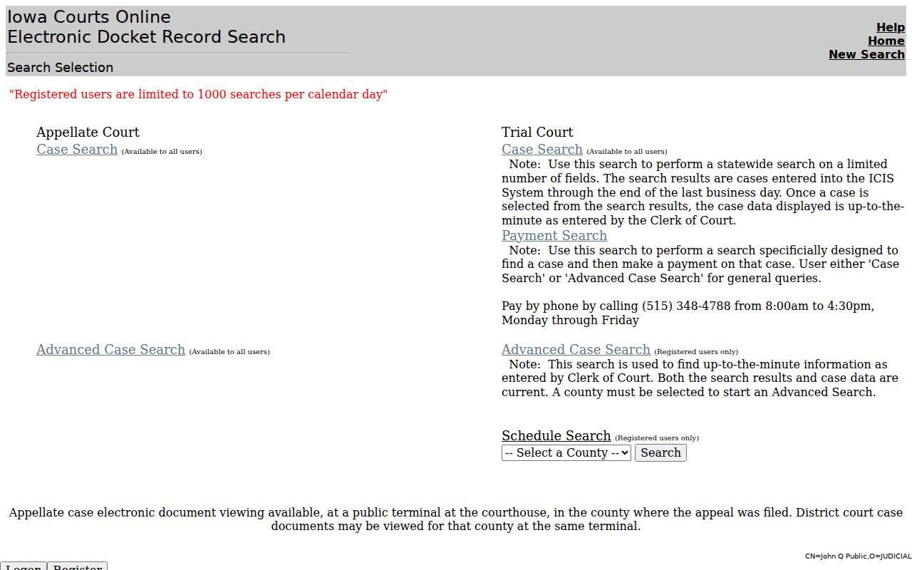 Page County criminal court case search in Iowa Courts Online