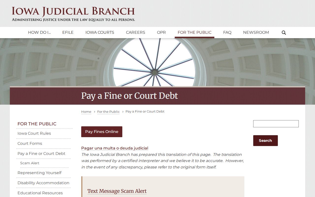 Iowa fine payment portal for Page County criminal court cases