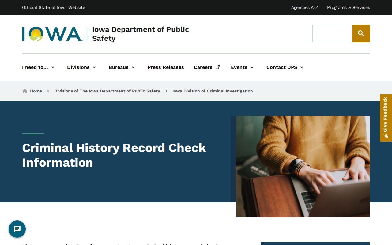 Page County criminal history Iowa DCI record check options