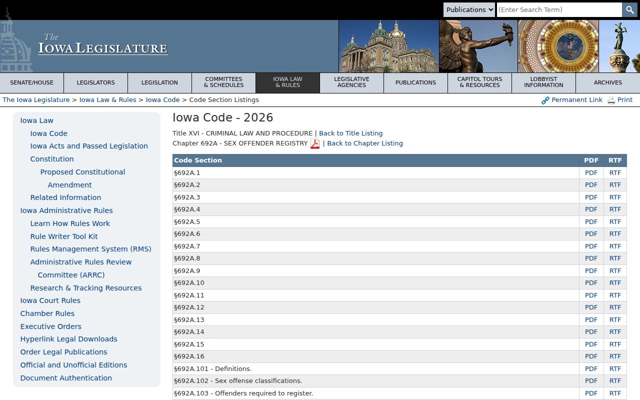 Iowa registration law for Page County sex offender records