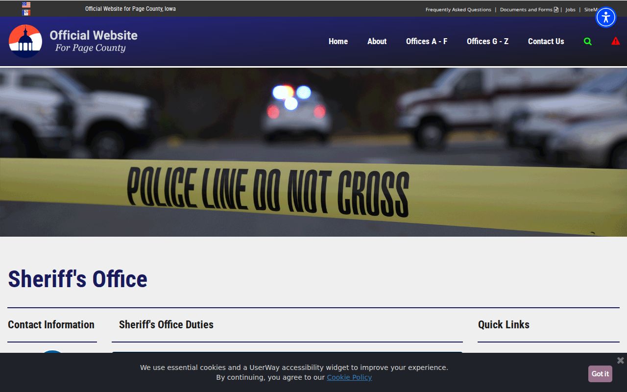 Page County sheriff's office records contact